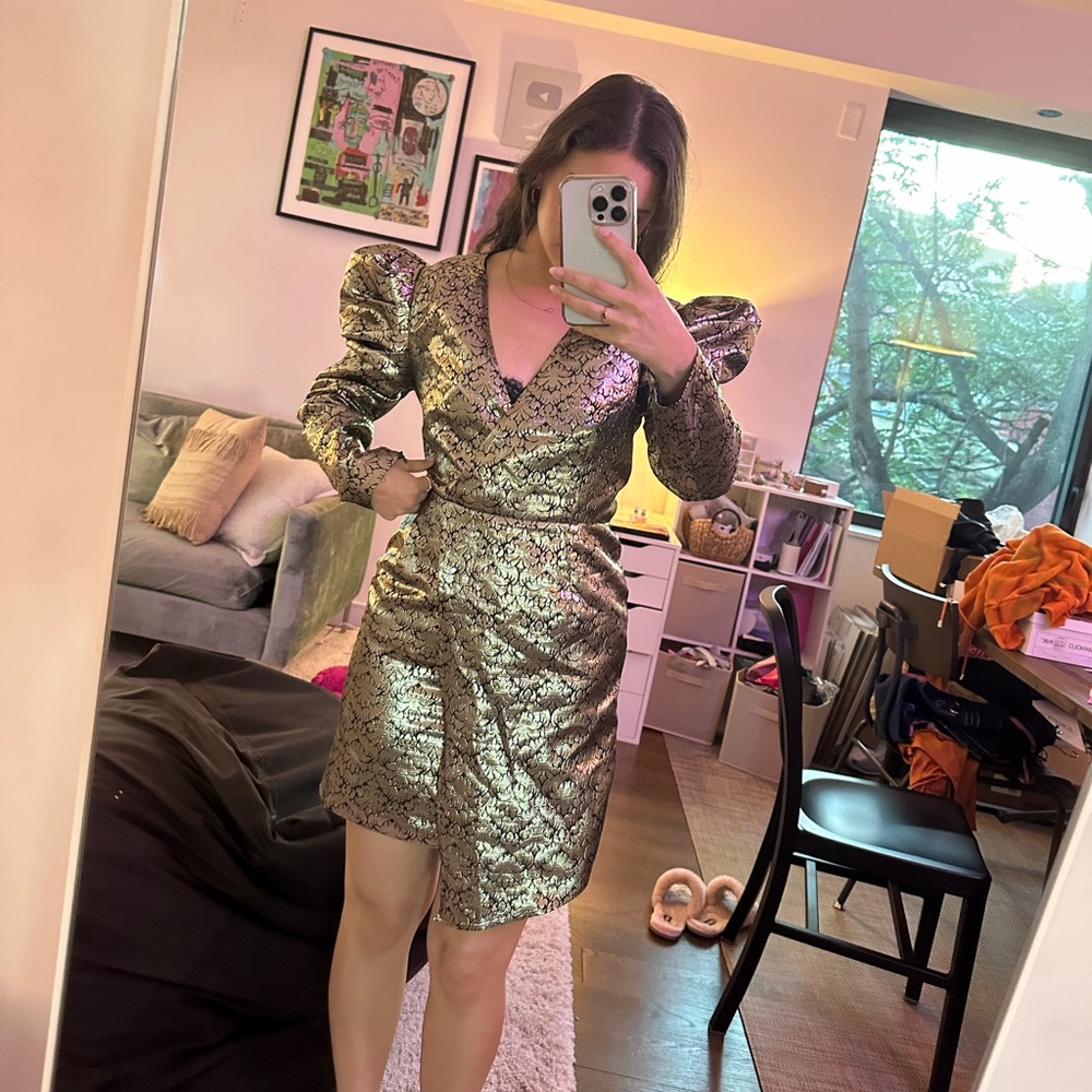 Rebecca Minkoff Gold Jacquard Mini Dress